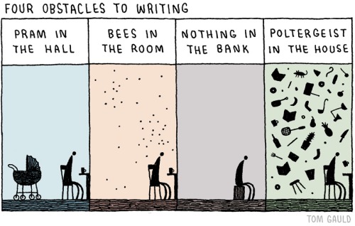 Four obstacles to writing by Tom Gauld